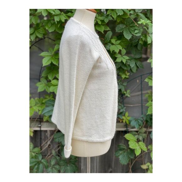 Vintage Cream Knit Cardigan Sweater Pearl Beads Sz S - Picture 3 of 11